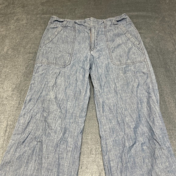 Gap Wide Leg Pants Women 4 Blue Cotton Chambray Mid Rise Relaxed Fit Resort Wear - Picture 4 of 16
